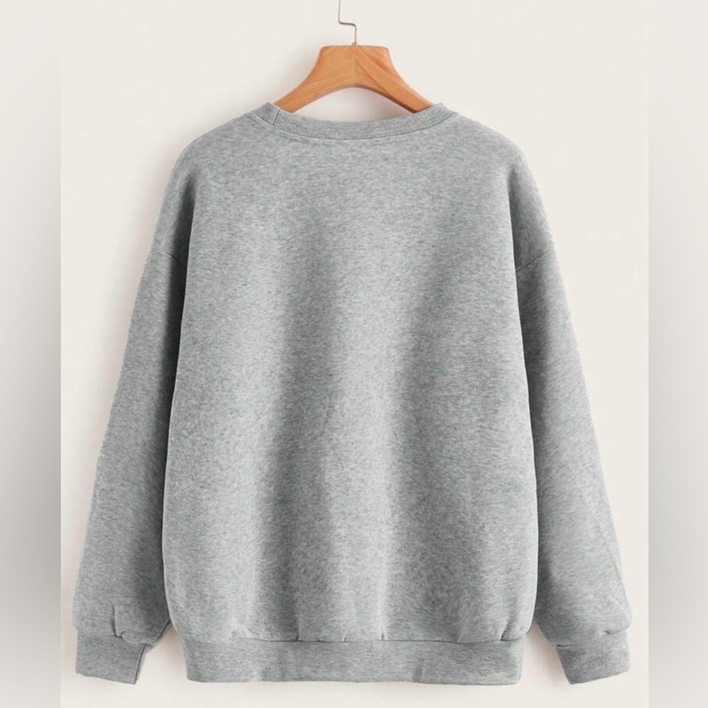 NEW| SHEIN Women’s Round Neck Grey Thermal Lined Long Sleeve Sweatshirt - Picture 2 of 6
